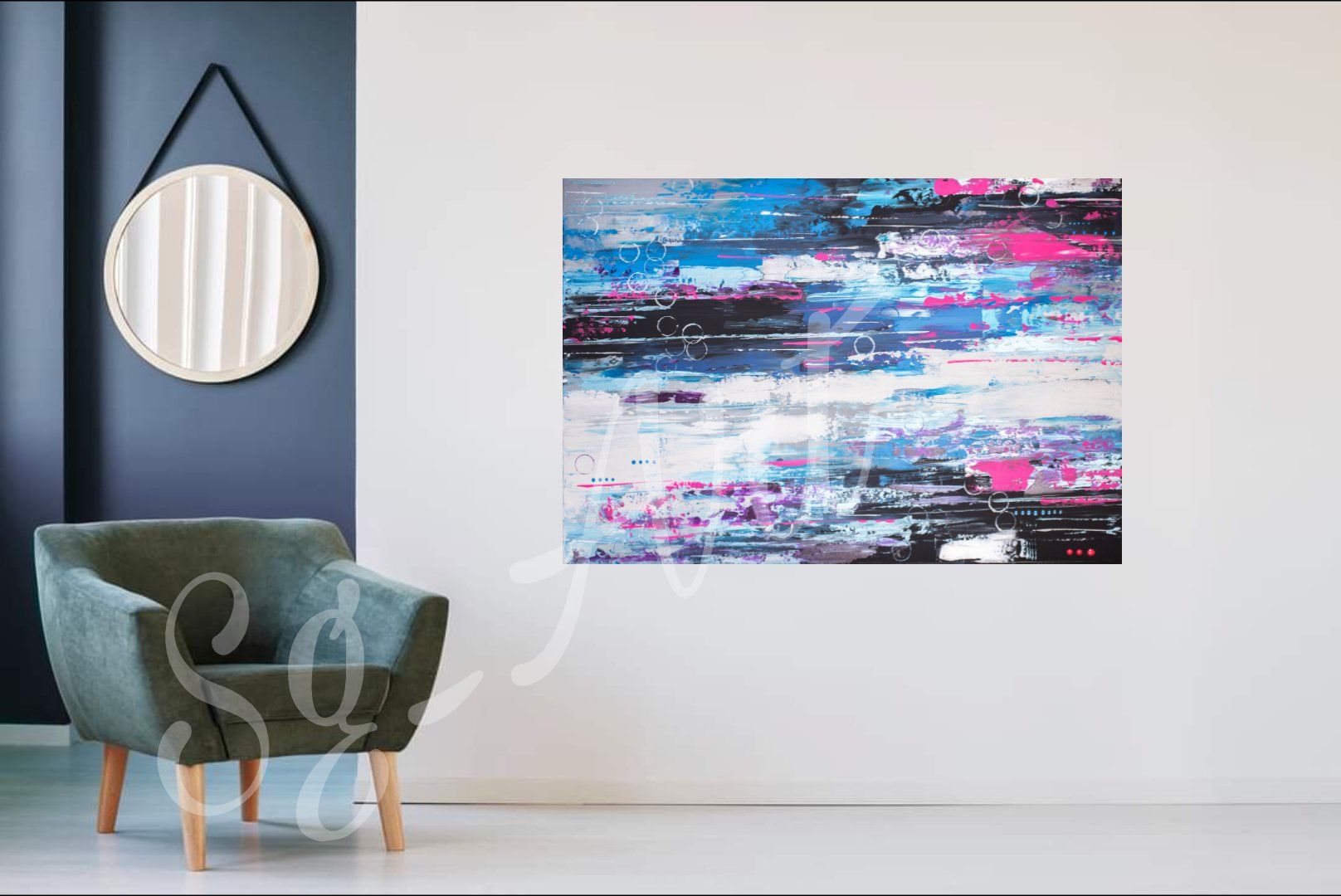 Dipinti: Acrylbild abstrakt blau weiss Unikat – Nuovo e nell'imballaggio originale da Rheinau venduto da Sussel 2