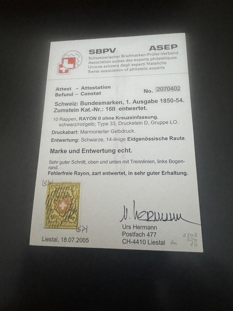 Tutti i francobolli: Toller Rayon mit Attest.  – Usato da Uster venduto da Briefmarken