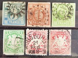 BAVIÈRE - BAYERN: 6 Gestempelte aus 1850–1888