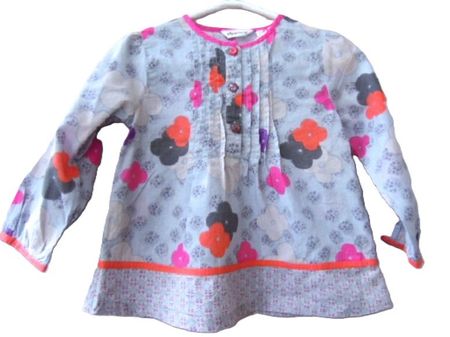 Gr. 80 86 TUNIKABLUSE leicht grau/orange/pink  L38cm