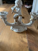 Kerzenleuchter Porzellan Engel mit Flöte Gold-Detail