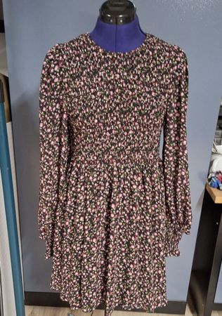 Blumenkleid, Herbstkleid, Schwarz/Rosa, Grösse M