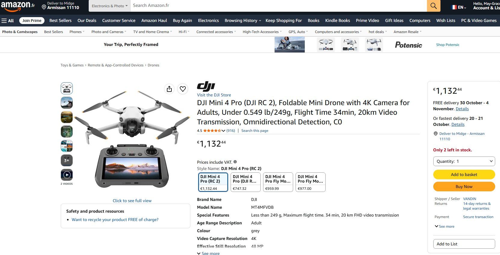 DJI RC Kits de montage: DJI Mini 4 Pro 4k drone RC 2 controller with screen – D'occasion à Geneve par T36