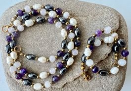 Longkette und Armband– Edelsteine & Echtperlen - wandelbar