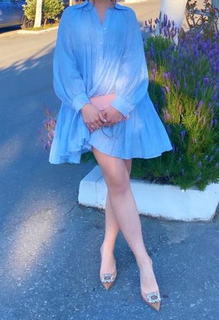 Sandro – Robe chemise en lin bleu ciel – taille 40