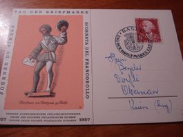 Karte Tag der Briefmarke 1957, Basel, gelaufen