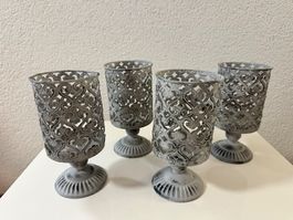 4 Teelichthalter Metall mit Glaseinsatz