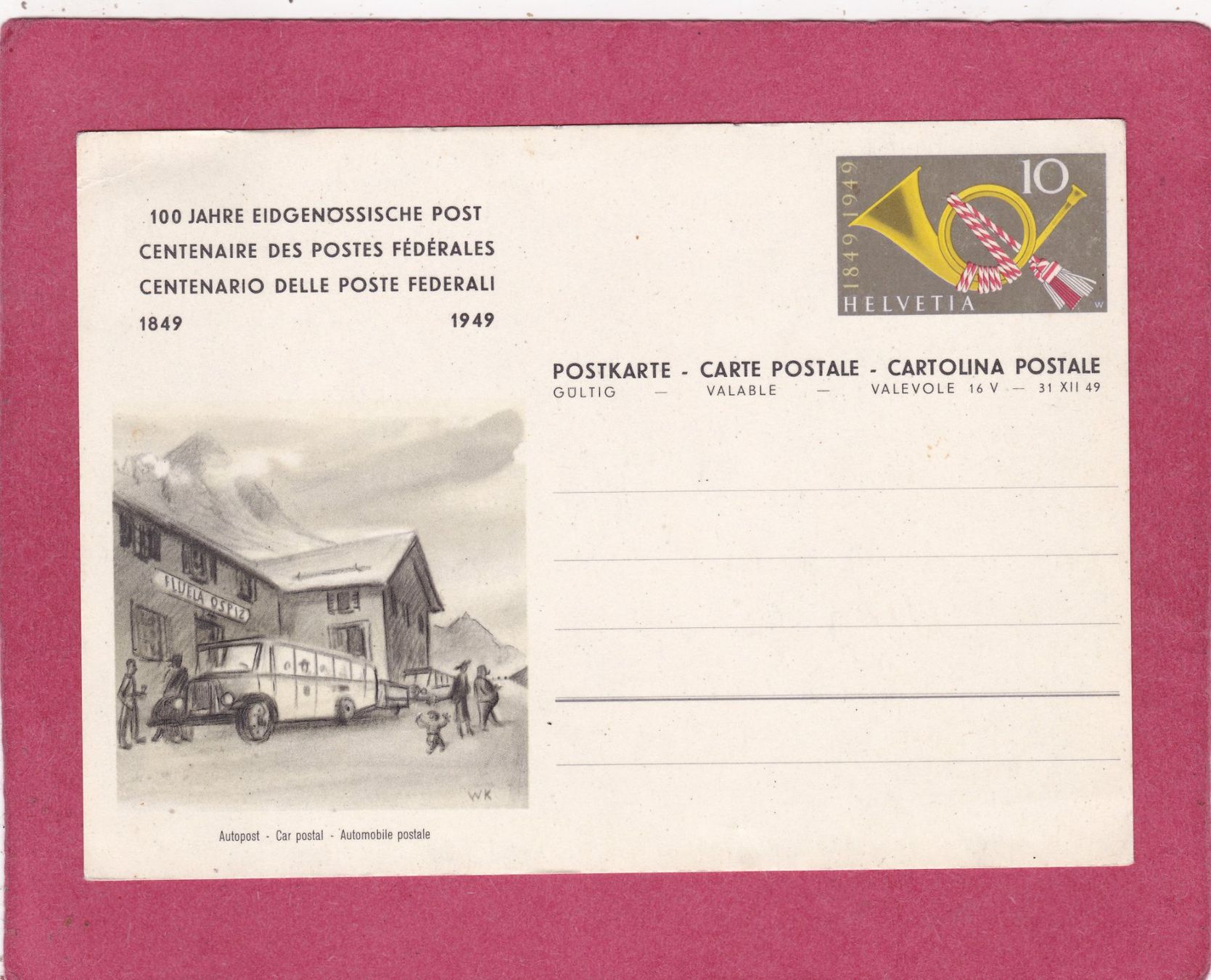 Cartoline postali: Postkarte 100 Jahre Eidg. Post Autopost Postauto Flüela – Usato da Herisau venduto da Lisegrat2008