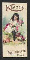 Chromo Chocolats Klaus: FILLE AVEC POTS DE FLEURS (1910s)