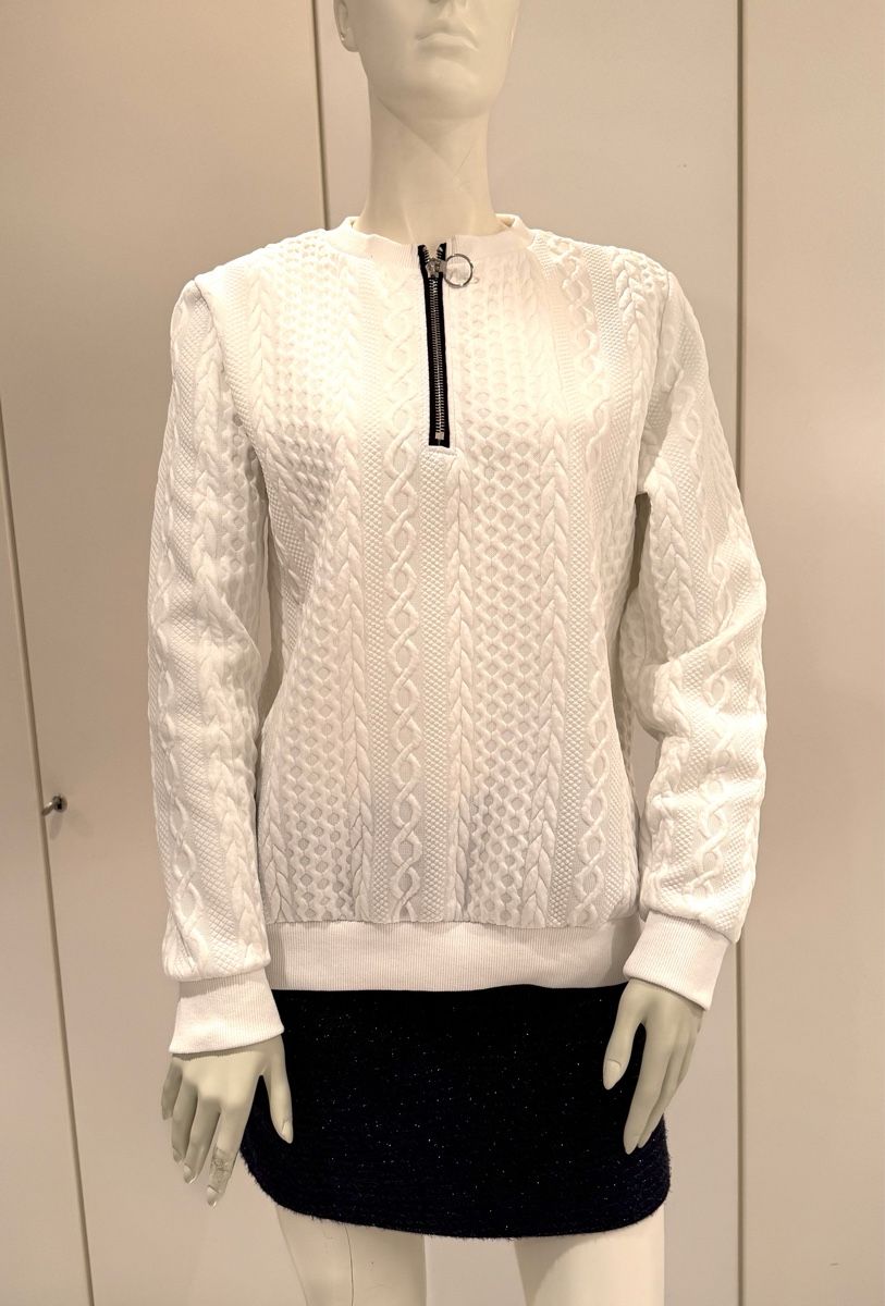 Maglioni & Felpe: Pull blanc en maille torsadée avec fermeture éclair  40 – Nuovo (secondo la descrizione) da Genève venduto da flocon06