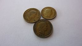 5 Rp. 1918 + 10Rp. 1918 und 1919 aus Messing , unzirkuliert