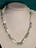 UNIKAT - KESHIPERLEN, AQUAMARIN COLLIER - NEU!!!