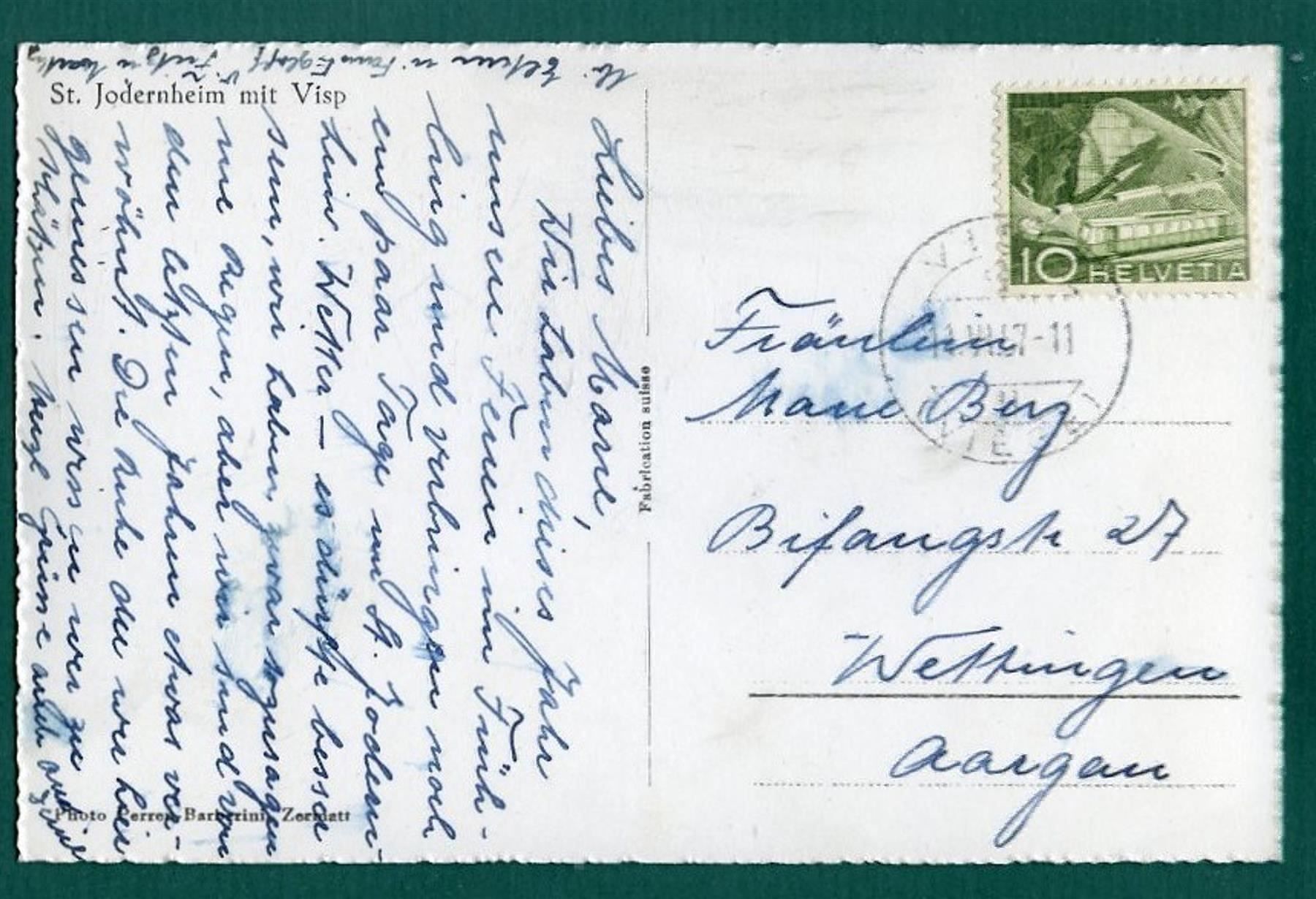 Cartes postales: St. Jodernheim mit  Visp, 1957, gelaufen – D'occasion à Sargans par Hausi1951 1