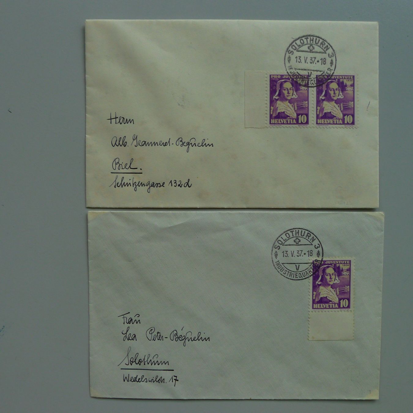 Tous les timbres: 1930-1957, 72 Briefe Pro Juventute mit Abarten v. SOLOTHURN. – D'occasion à Sursee par Luzernerraute 9