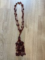 Long collier/sautoir vintage rouge bordeaux perles