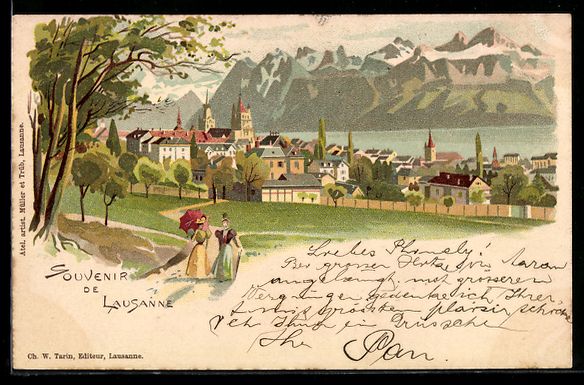 Cartoline postali: Lithographie Lausanne, Vue générale – Usato da Berlin venduto da bartko-reher
