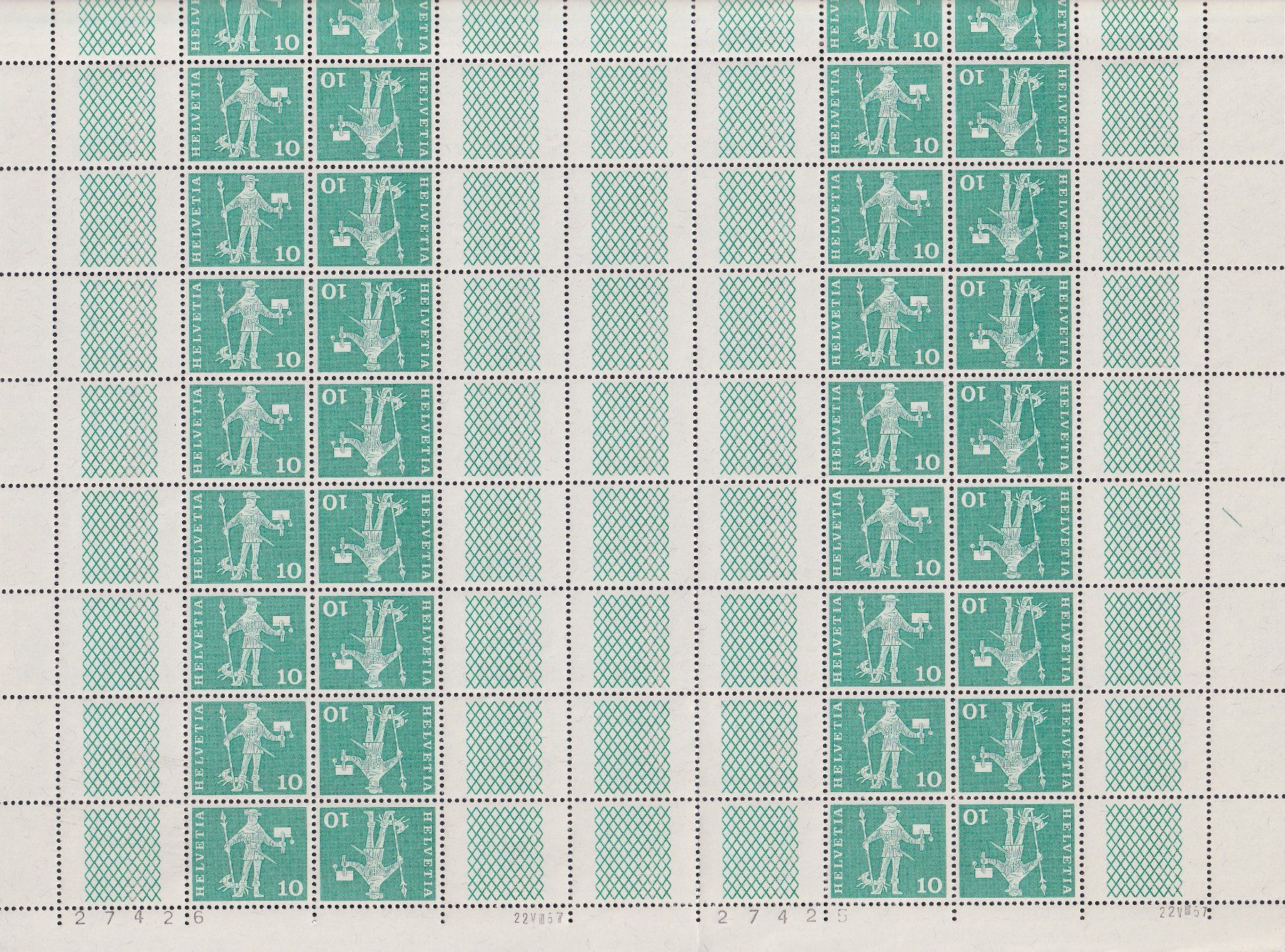 Tutti i francobolli: 1968, S73, Bogen postfrisch **. Frankaturware: 4Fr. – Usato da Sursee venduto da Luzernerraute 1