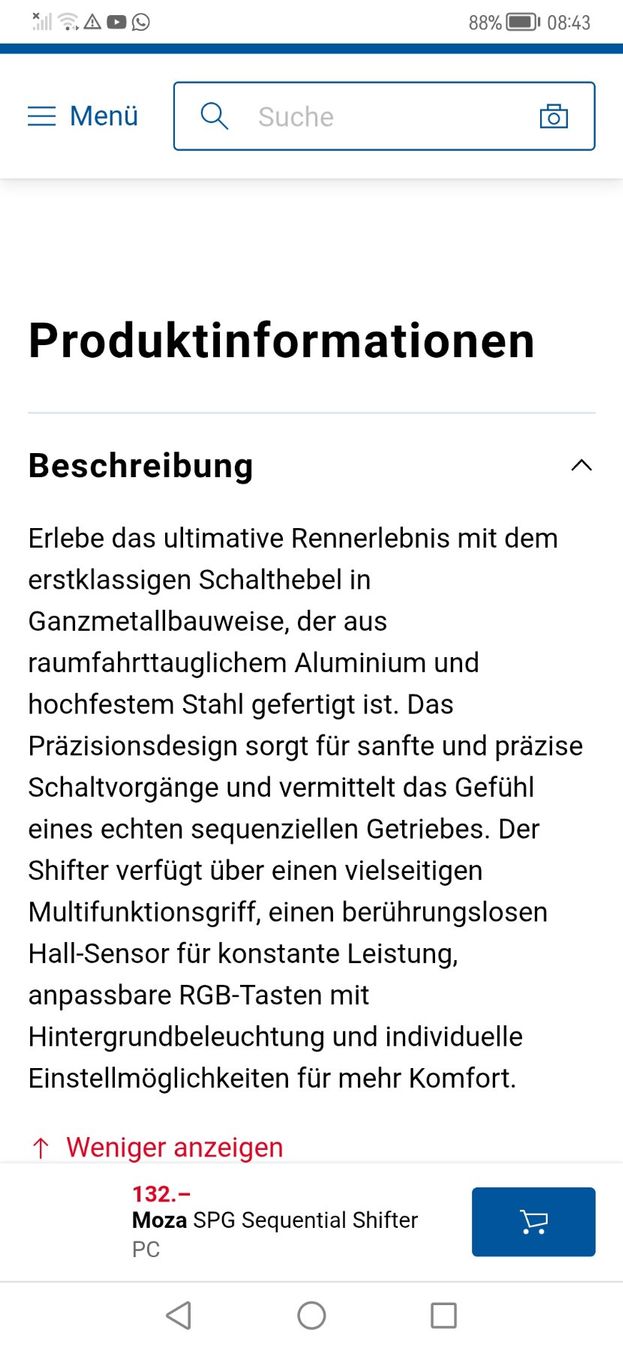 Moza Racing Controller: MOZA SEQUENTIELL SCHALTUNG FAST NEU! – Nuovo (secondo la descrizione) da Altnau venduto da playboy 4