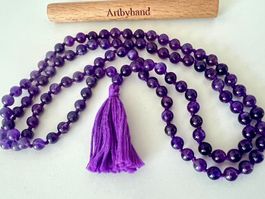 108 Amethyst Mala / Schmuckkette geknüpft Meditation Unikat