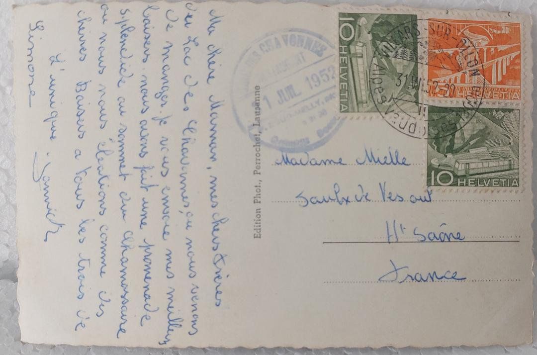 Cartoline postali: Le CHAMOSSAIRE - 1952 – Usato da Delémont venduto da Domdom1 1