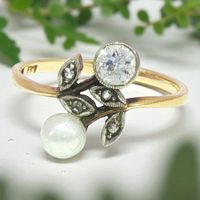 Sale! Jugendstil-Ring 14k Gold Toi et moi Diamant & Perle