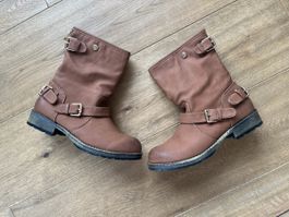 Stylish Brown Buckle Boots, Size 38