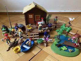 Playmobil divers (Fischer, Holzhaus, Teich)