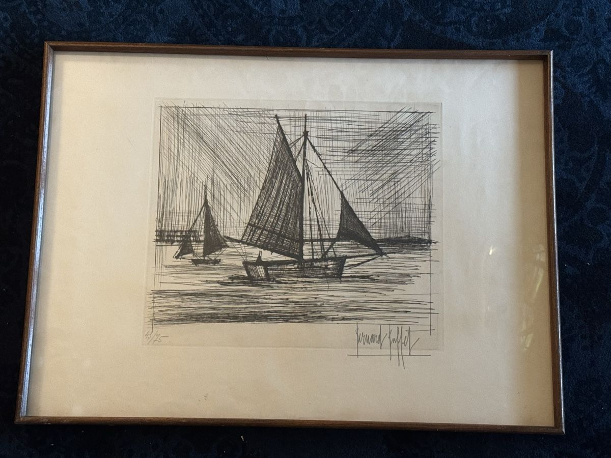 Grafiken & Lithographien: Bernard Buffet, Incisione originale, Barca a vela 43/75 – Gebraucht aus Genève von GenevasWunderkammer