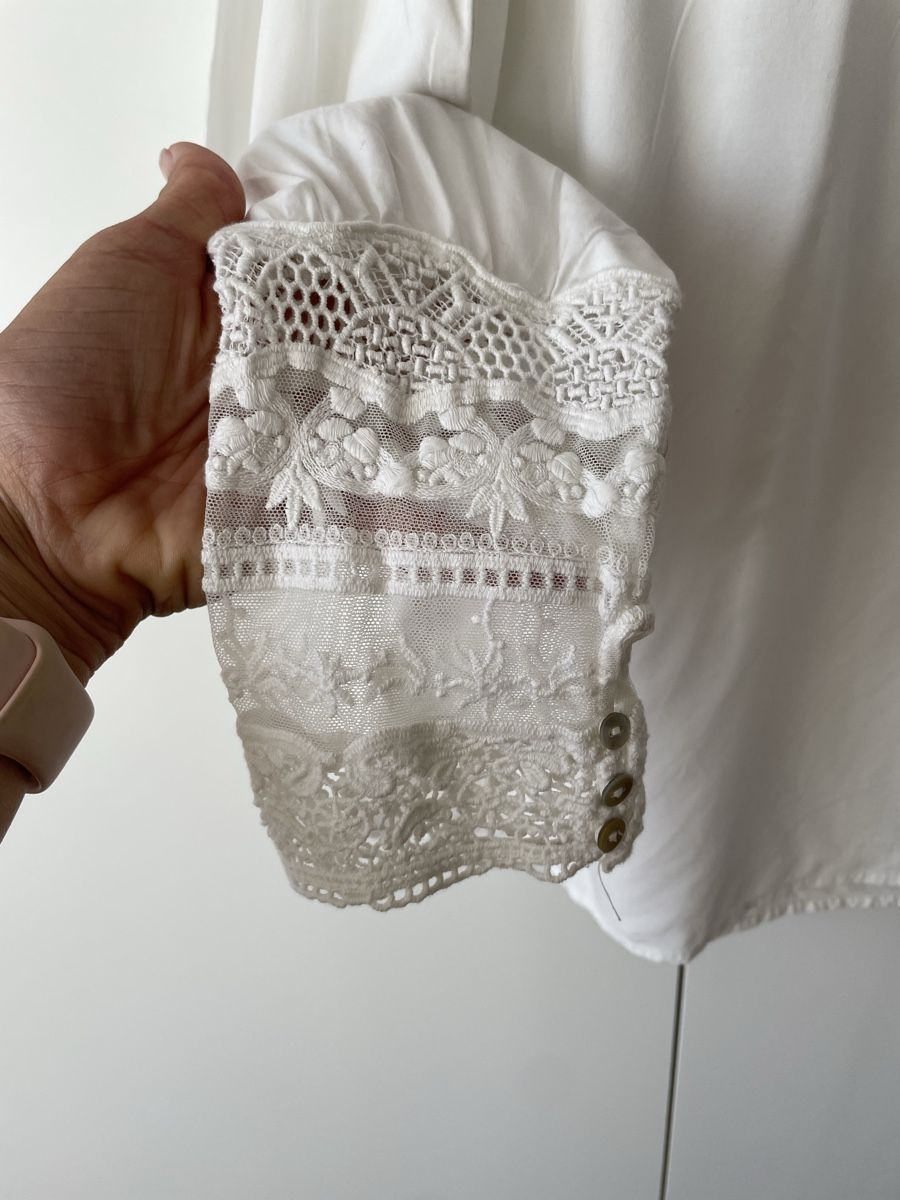 Tom Tailor Camicette: TOM TAILOR Elegante Bluse mit Spitzen-Manschetten – Gr 40 – Usato da Neukirch an der Thur venduto da bee88 1