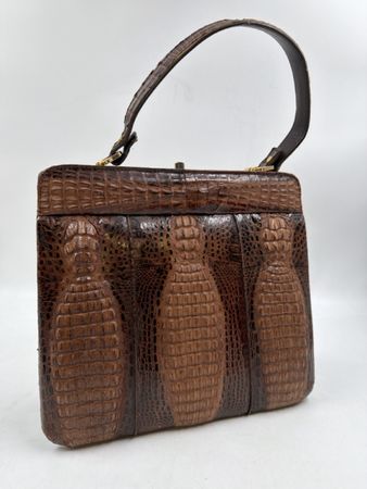 Handtasche Kroko-Optik braun Vintage mit Gebrauchsspuren