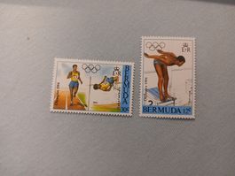 Deux timbres Bermudes Jeux Olympiques 1984 bon état