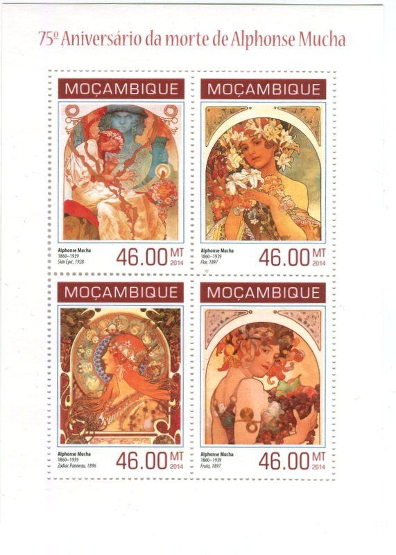 Alle Briefmarken: Block "Malerei. Alfons Mucha". Mosambik – Neu und originalverpackt aus Basel von Butsch5
