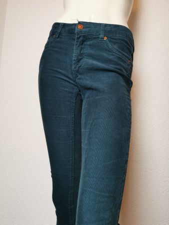 Dunkelgrüne Petrol Cordhose, Cordhose mit Stretch-Anteil - M