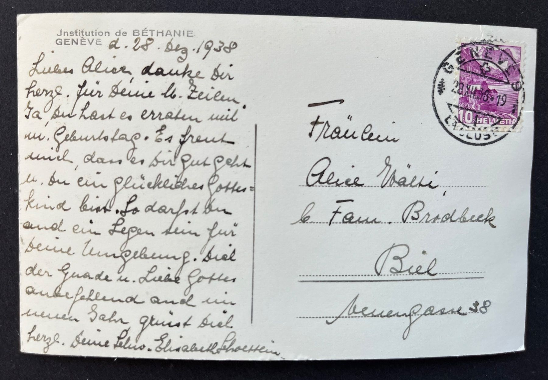 Cartoline postali: Genève Institution de BÉTHANIE ca. 1938 – Usato da Ostermundigen venduto da DaxKarten-75 1