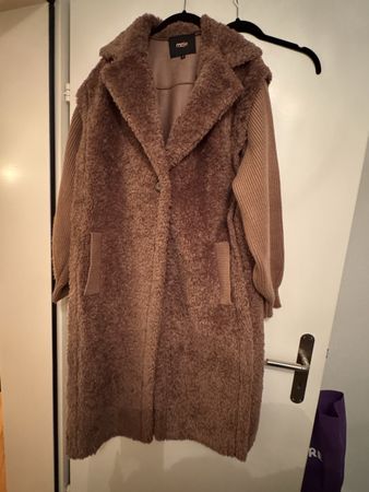 Maje Faux Fur Coat with Knit Sleeves size 38