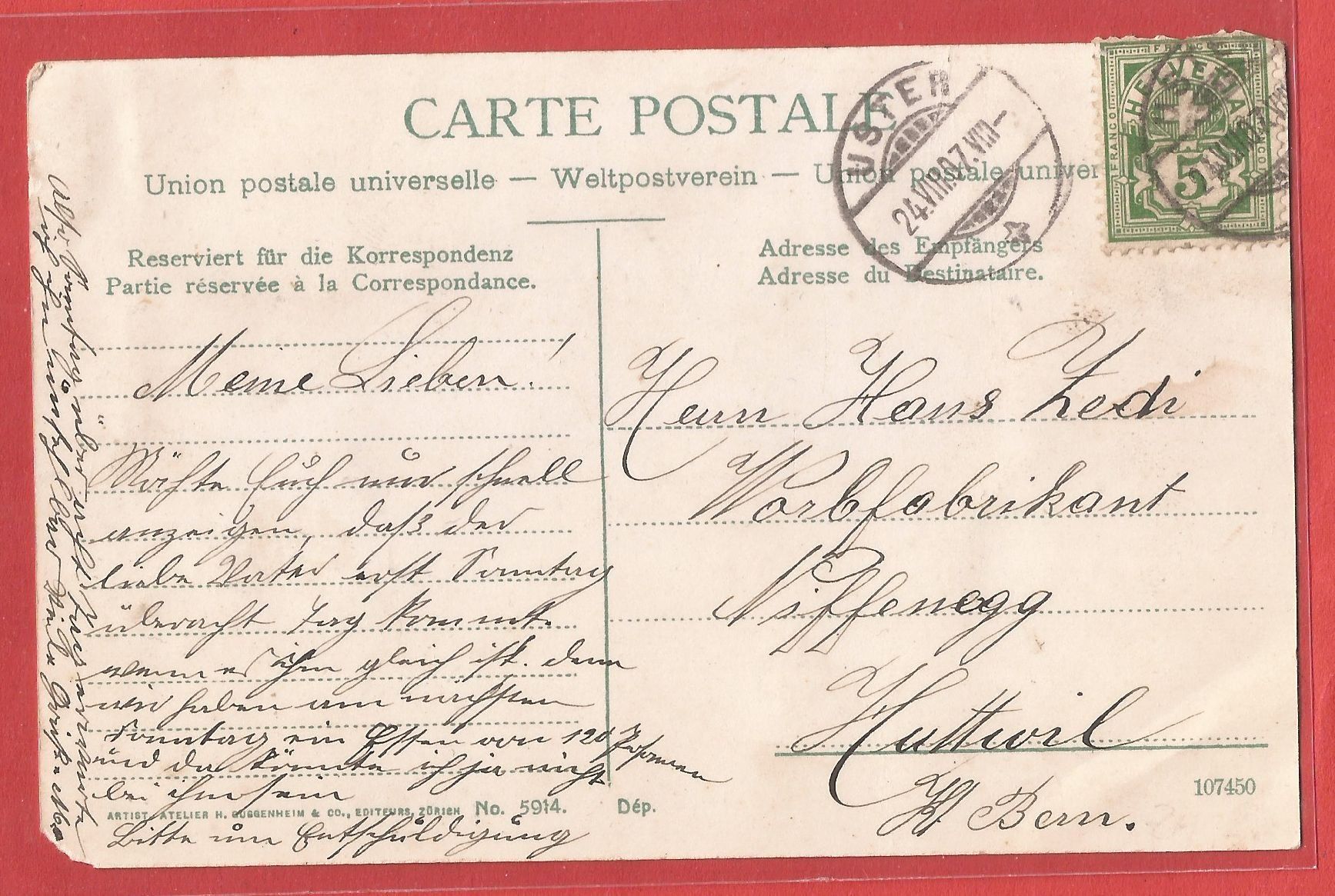 Cartes postales: Uster Bahnhofquartier - 1907 - Eckverletzung – D'occasion à Fislisbach par Porano 1