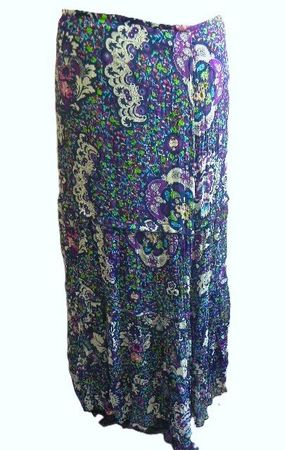 ca.Gr. 38 langer Rock Maxirock blau Bund-->41.5cm L100cm
