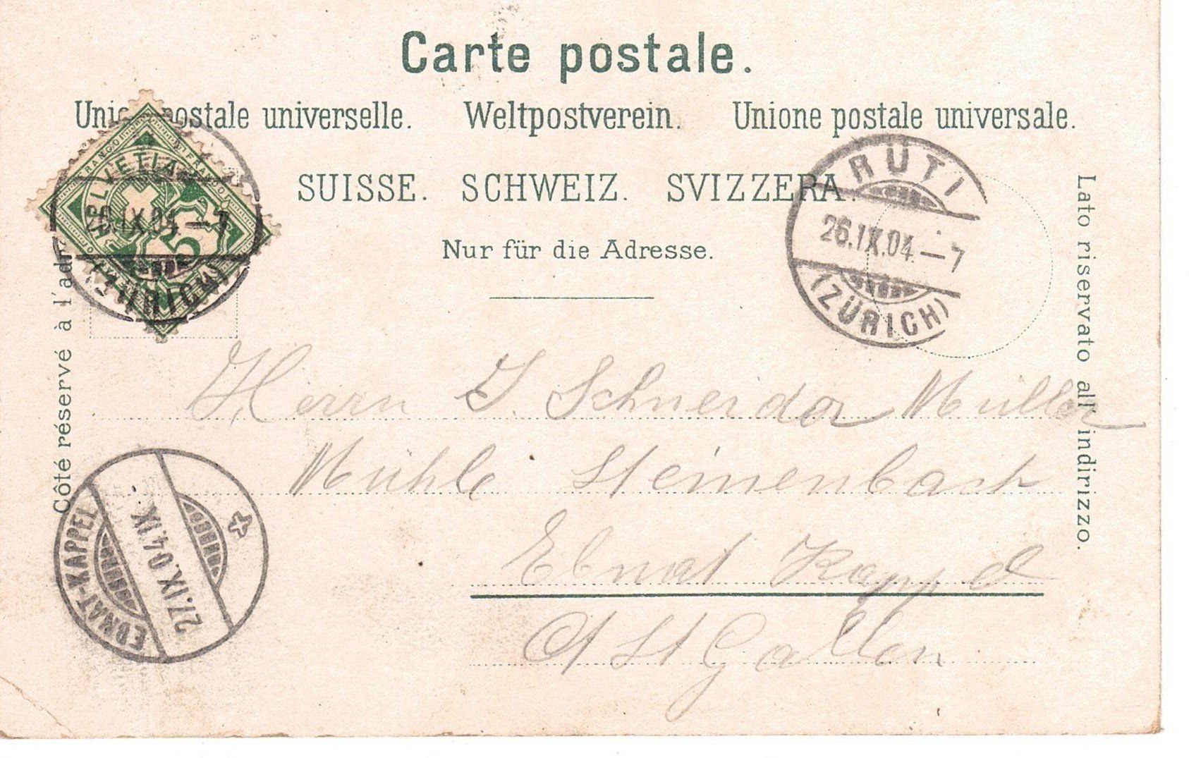 Cartoline postali: 1904 Rüti, Dorfansicht – Usato da Kreuzlingen venduto da Koi4 1