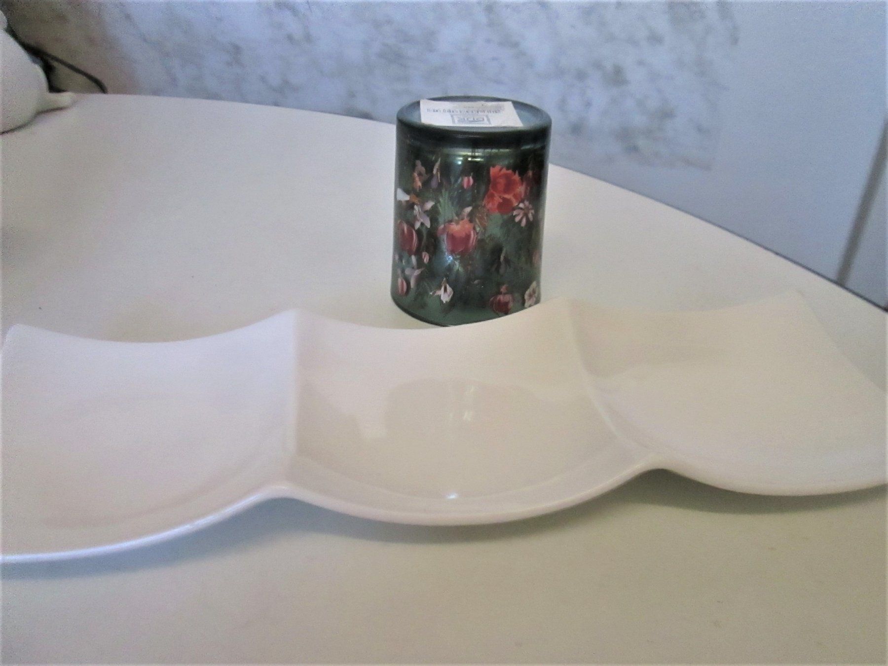 Portacandele: 3 Glas-Kerzenhalter mit Teller – Usato da Sementina venduto da babucia 2