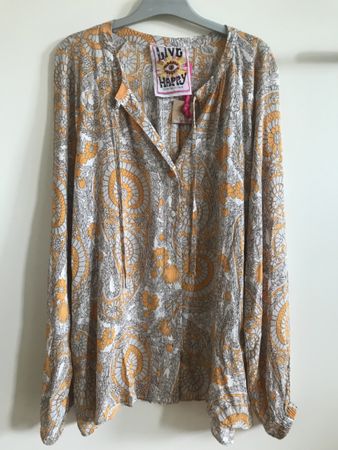 Chemisier bohème "Lieblingsstück" XL, motifs orange et gris