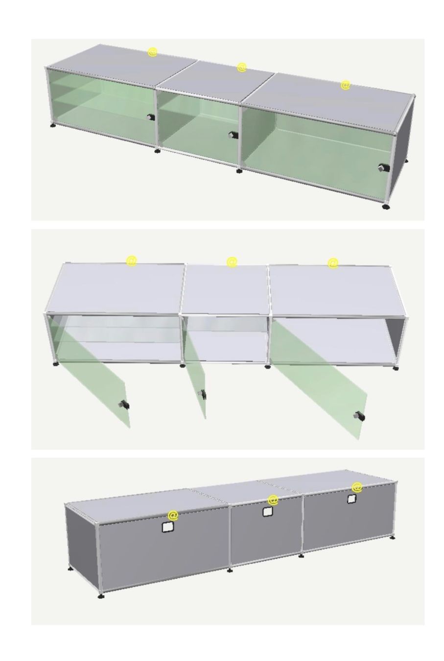 Scaffali: USM Regal mit Elementen aus Glas und Metall – Usato da Hallwil venduto da Zeh23 3