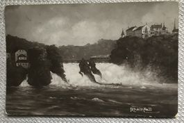 ANSICHTSKARTE RHEINFALL MIT EISENBAHN
