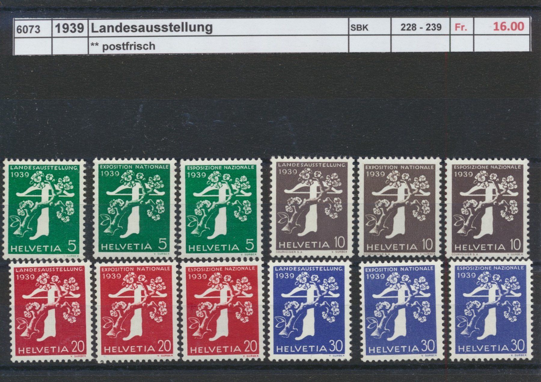 Tutti i francobolli: 1939 "Landesausstellung", ** postfrisch – Nuovo (secondo la descrizione) da Winterthur venduto da Zupogeru