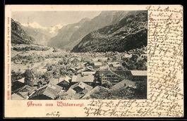 AK Wilderswyl, Totalansicht des Ortes mit Bergpanorama