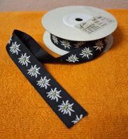 Edelweiss Stoffband schwarz / Firma Fuchs Bänder AG /  25mm