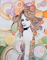 Original Aquarell "die Frau mit den schönen Haaren" Deko