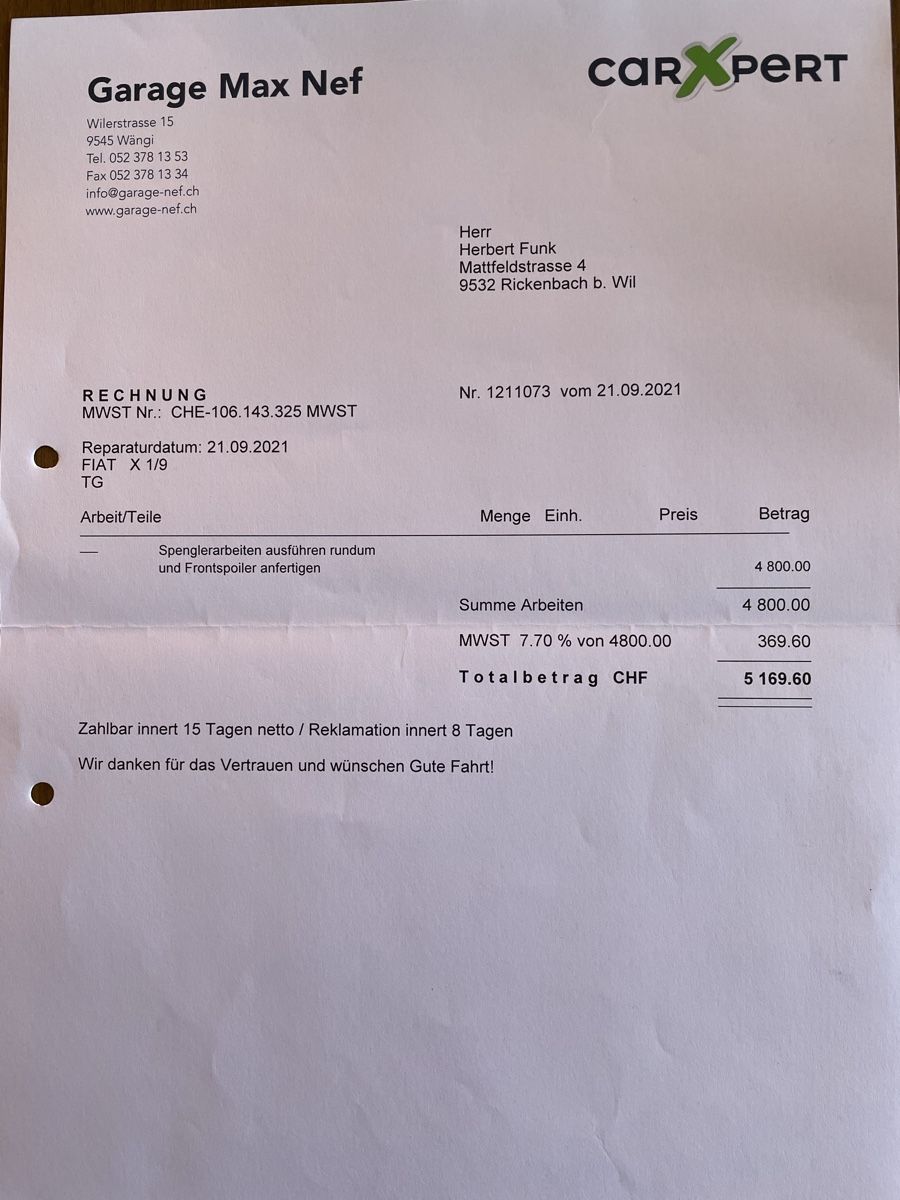 Fiat Autos: Fiat X 1/9 Bertone Occasion mit Teilzerlegung – D'occasion à Rickenbach b. Wil par wimonfunk 6