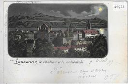 Souvenir de Lausanne, le chateau et le cathedrale - Litho