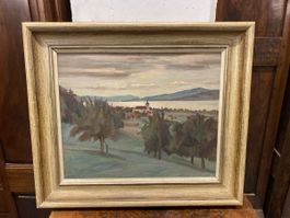 Tableau Paysage Lac Signé Courbet, Peinture Huile Cadre 54
