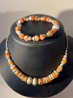 Collier et bracelet argent 925, cornalines, ethnique, Inde